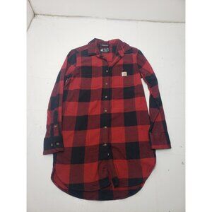Carhartt Rugged Flex Shirt Dress Flannel Shacket Womens S Red Plaid Relaxed Fit